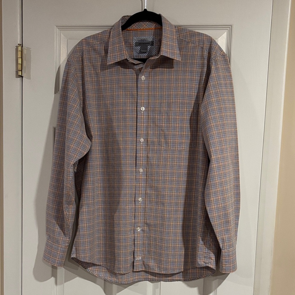 Johnston & Murphy Blue and‎ Orange Plaid Shirt Men's Size Large